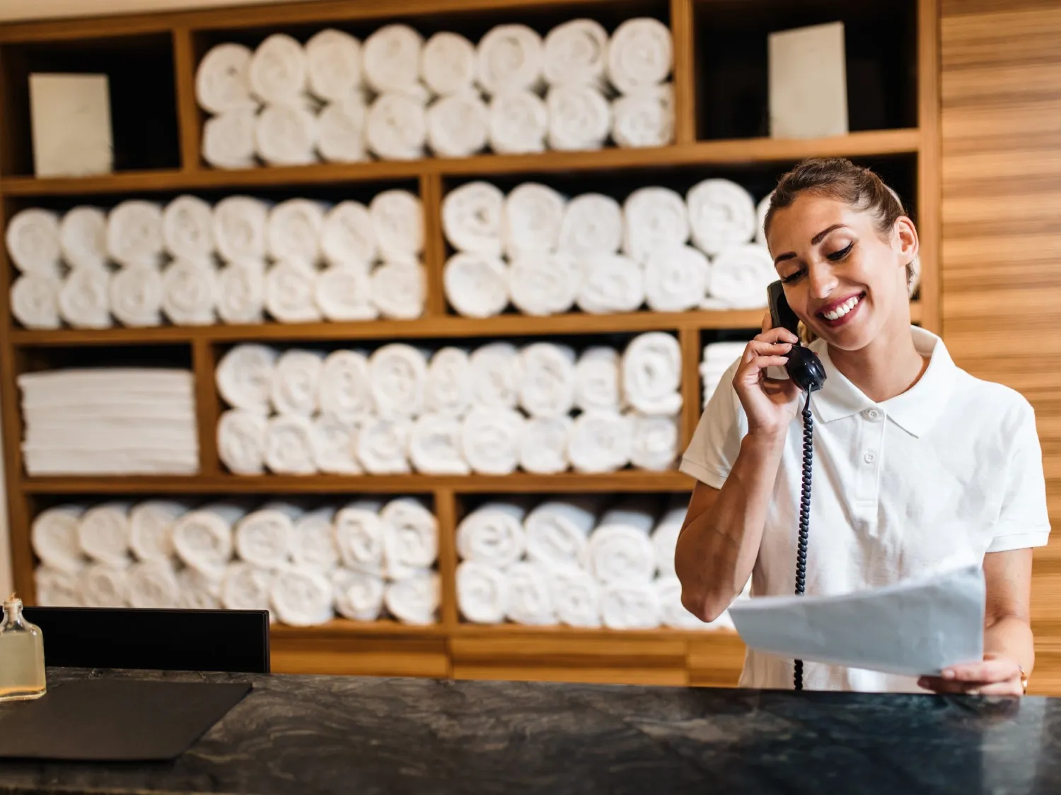 woman working at hotel in spa