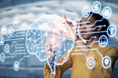AI woman touching screen