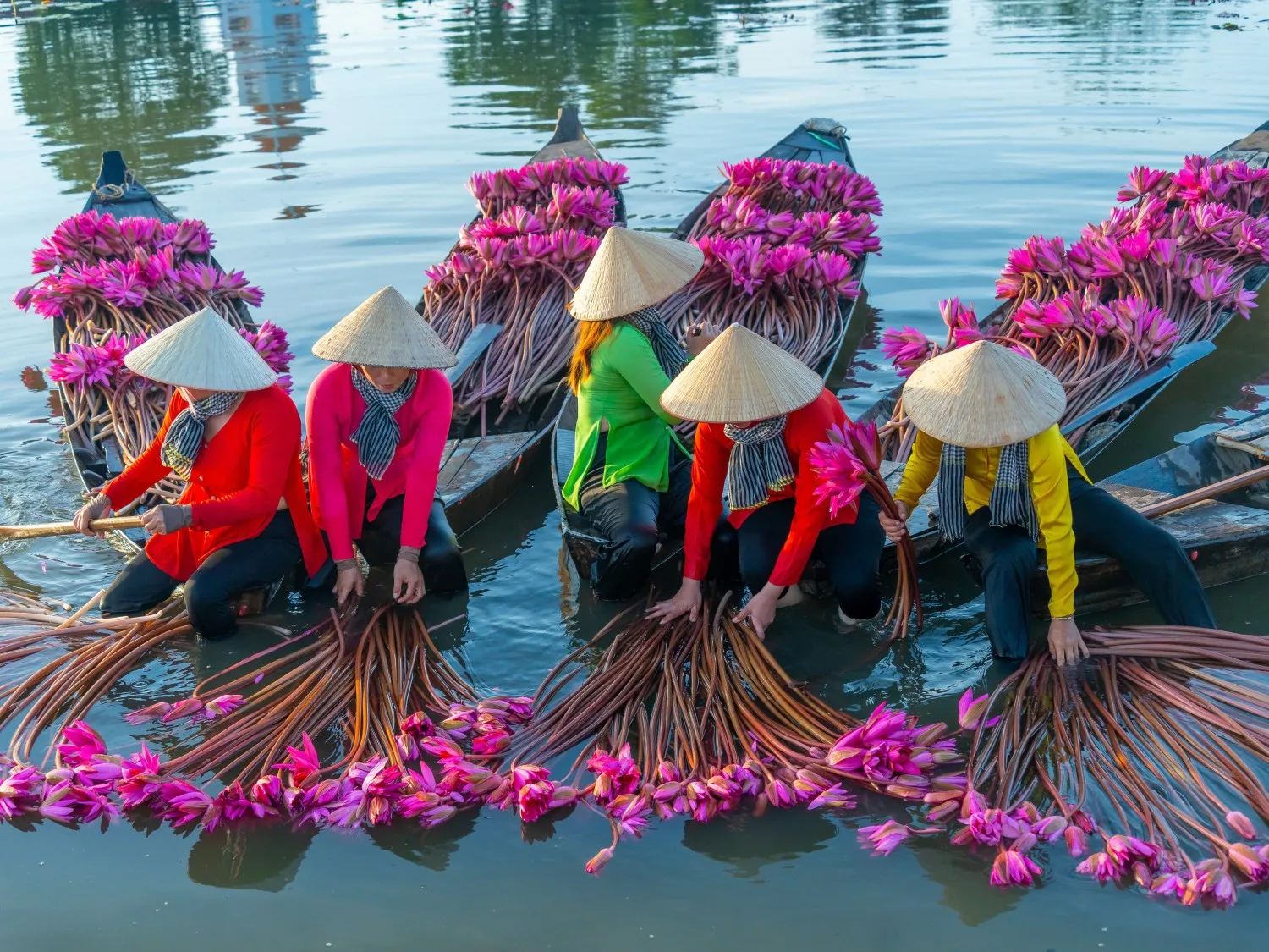 women in Vietnam with flowers