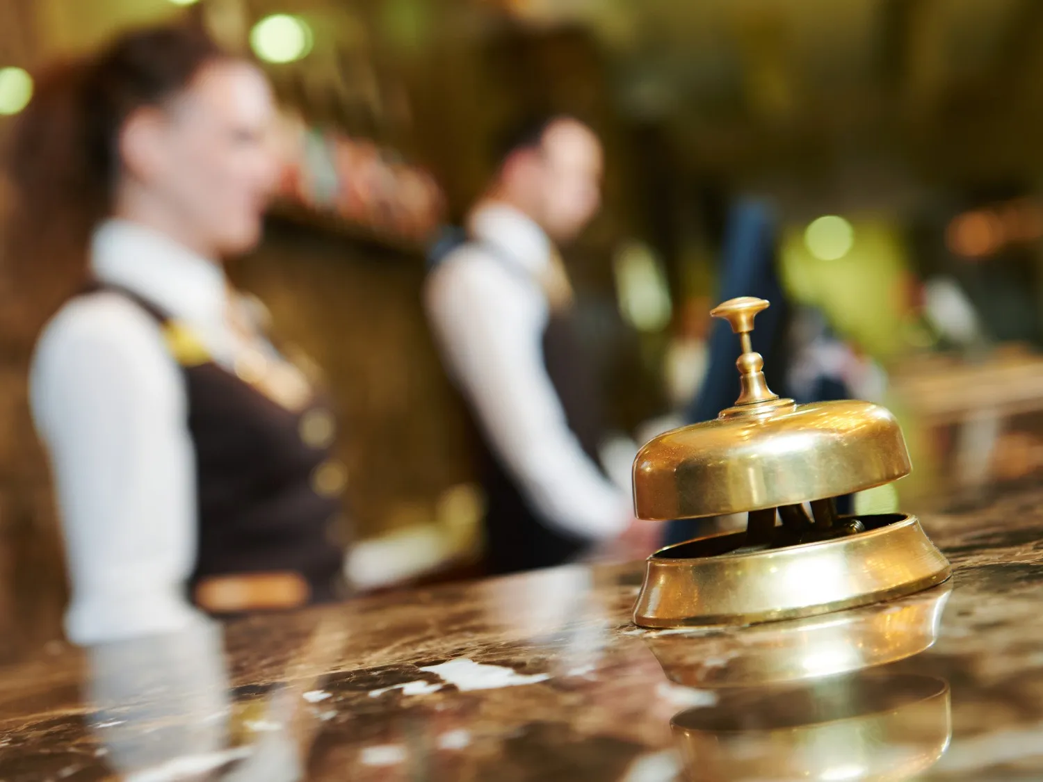 Hotel reception counter desk with bell