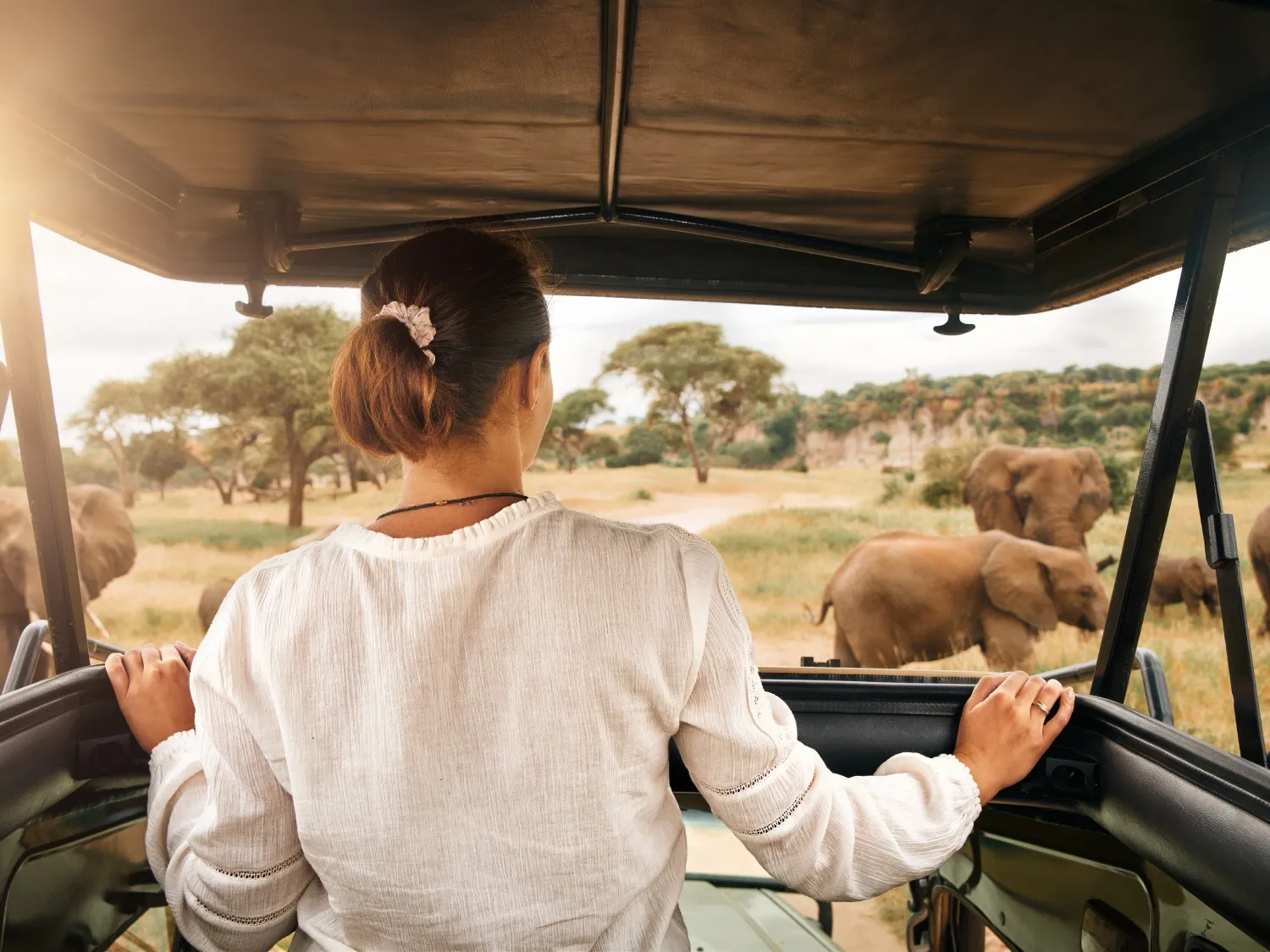 Woman tourist on a safari in Africa