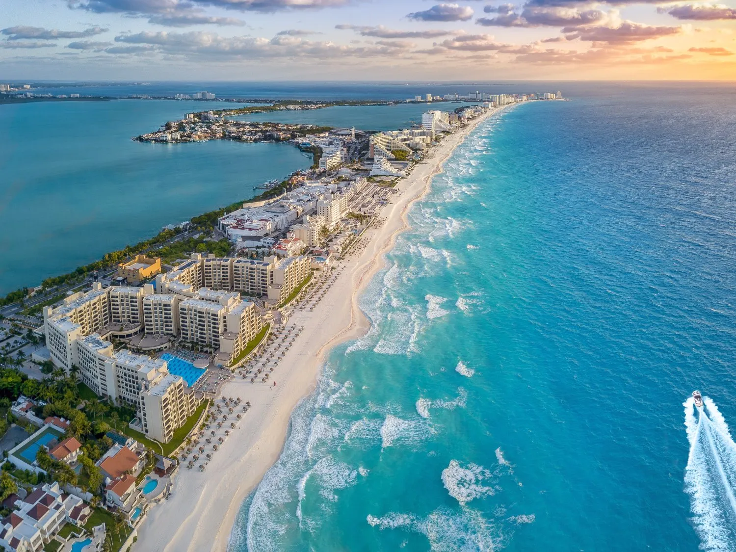 Cancun coast with sun