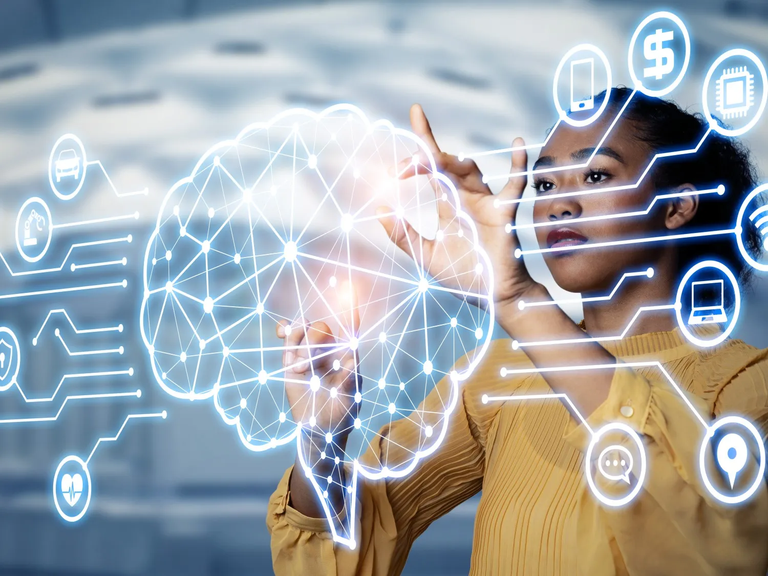 AI woman touching screen